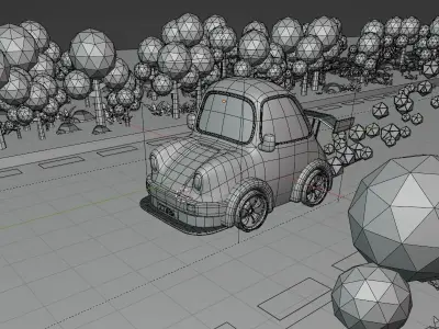 the little blue car on the road 3D model