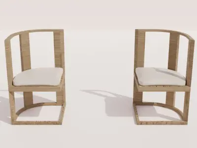 Wooden Dining Table and Chairs Set 3D model 3D model