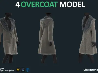 4 OVERCOAT MODEL - Marvelous clo3d zprj obj fbx four for sims 3D model