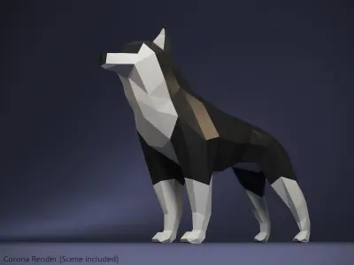 Low Poly Dog Husky Low-poly 3D model