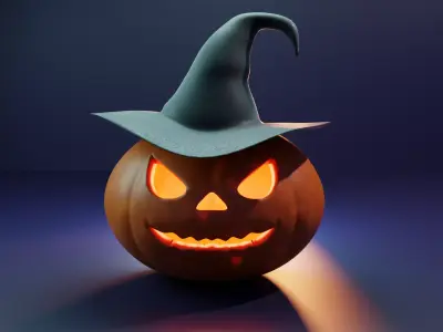 Halloween Jack-o-Lantern with Witch Hat - Freebie 3D Model Free 3D model