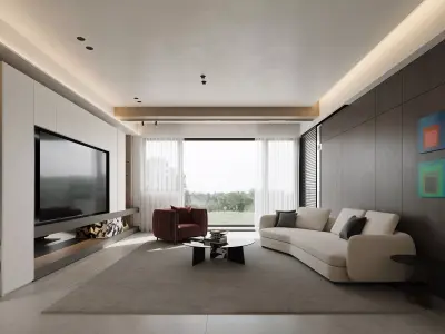 modern living room and dining room interior scenes  3D model