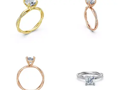 Luxury Twisted Pave Solitaire Ring CAD Editable 3DM File 3D print model