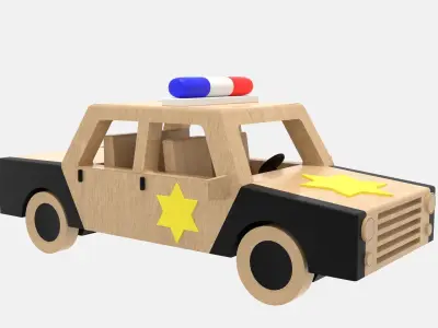 Wooden Police Car Low-poly 3D model