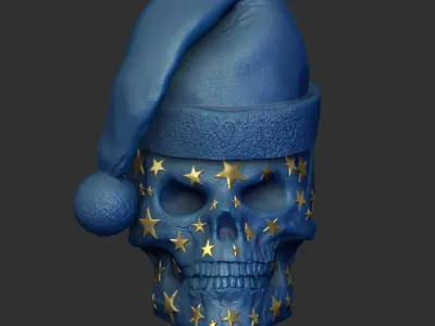 Skull with Stars Christmas Hat Hat is detachable  Hollow inside 3D print model