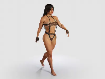 Bodybuilder Woman in Leather Suit 3D model