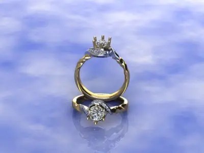ENG-02 gold and diamond engagement ring 3D print model