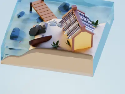 Low Poly Floating Island with Stylized Water  Low-poly 3D model