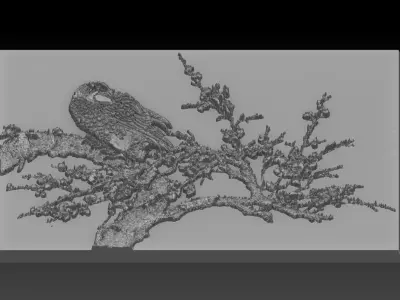 Birdd bird on branch 3D print model