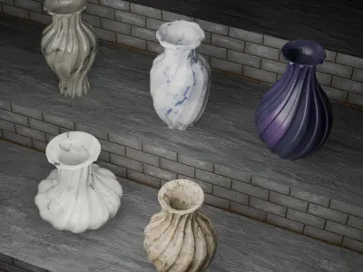 Elegant Modern Vases Pack Marble Finish - Different Textures 3D model