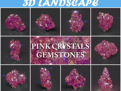 Low Poly Pink Crystal Gemstone Pack 200114 Low-poly 3D model