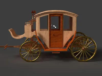 Chinese ancient wooden  carriage   Low-poly 3D model