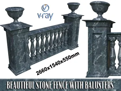 Marble fence balasins and columns 3D model