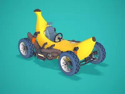 Banana Car Cartoonish Sylized Low-poly 3D model