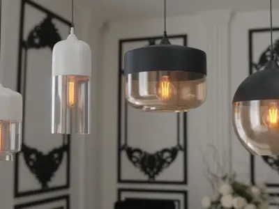 Ceiling White and Black Lamps 3D model