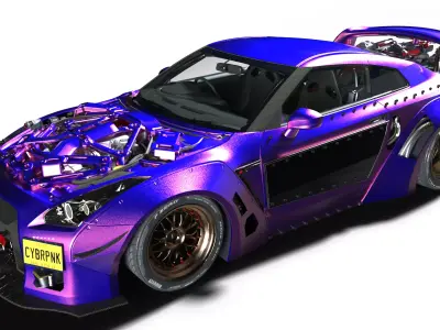 CYBERPUNK GT R R35  Neon Chrome Widebody Vehicle 3D model