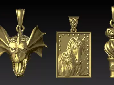Majestic Dragon Head Pendant and antique files 3D print model