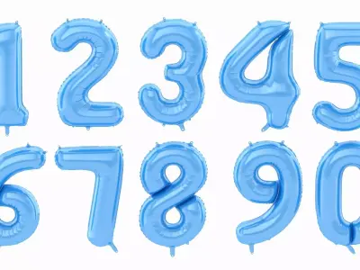 Balloon Numbers Blue Color 3D model