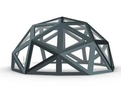 Geodesic Dome Large with Frame and Panels and Entryway 3D model