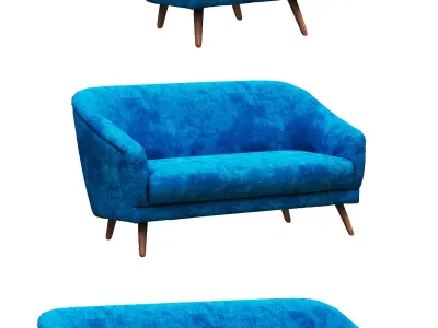 Classical Armchair set fabric and wood Low-poly 3D model