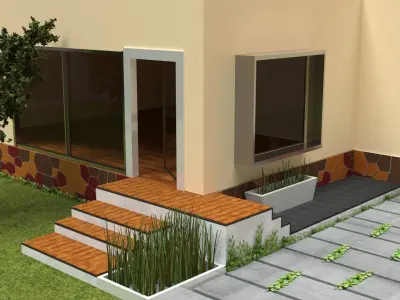 House with patio and steps Low-poly 3D model
