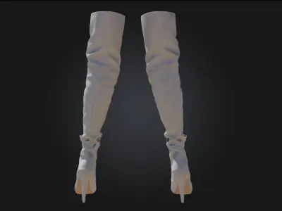 Silver Thigh-High Boots  Bold Elegance with a Futuristic Shine 3D model