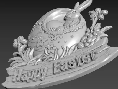 Easter Bunny Relief Decor 3D model