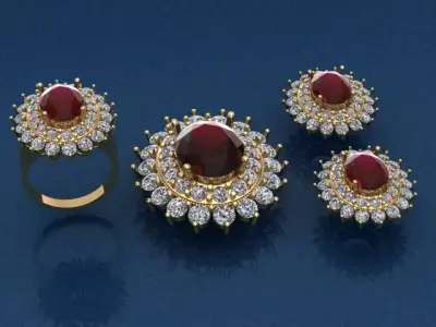 2 layer oval gem necklace  ring  earrings 3D print model