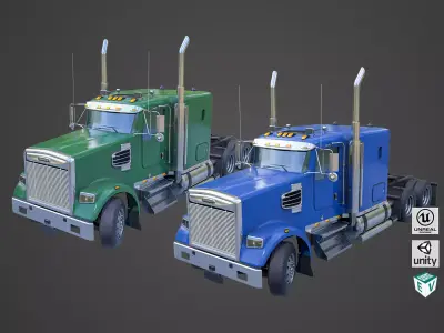 Heavy Truck Chassis 07 Blue and Green All PBR Textures Low-poly 3D model