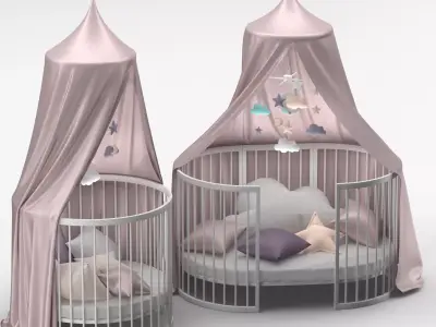 Cradle baby crib with clouds and stars 3D model