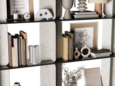 Shelves Decorative With Plants and Book - Concrete Rack 38 3D model