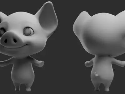 Cartoon Pig II Basemesh  Low-poly 3D model
