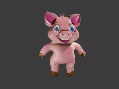 Cute Stylized Pig 3D Model with Low Poly  and Game Ready   Low-poly 3D model