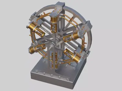 Six cylinder star shaped steam engine with slide valve 3D model