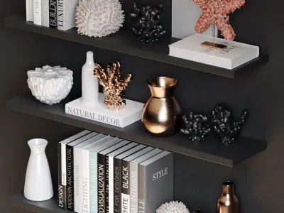 Sea decor with corals vases and books 3D model