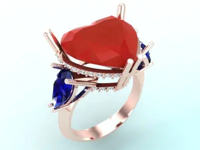 Gemstone rings - Heart stone ring - Diamond rings 3D print model