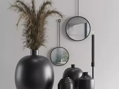 Decorative Set 2 vases and mirrors 3D model