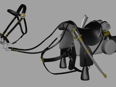 Rigged Horse With Saddle and Various Animation Low-poly 3D model