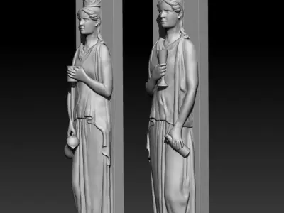 Caryatids two statues of woman holding cup 3D model
