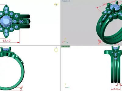 Marquise round solitaire with jacket matching bands  3D print model