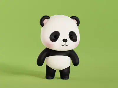 Cartoon Panda Chibi Kawaii Character Rigged Animated Low-poly 3D model