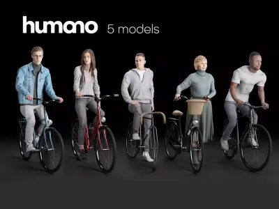 Humano 5-PACK - PEOPLE - BIKING BIKE CYCLIST - 5x 3d models 07A