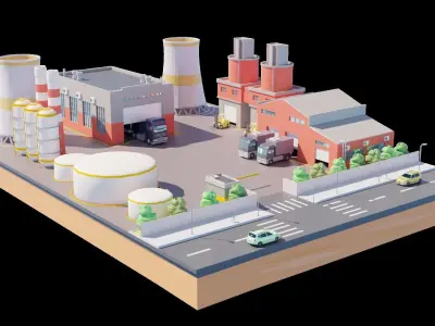 Low Poly Factory Warehouse Low-poly 3D model