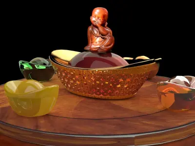  Chinese gold ingot and monk kid  3D model