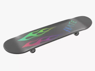 Skateboard with flames transparent 3D model