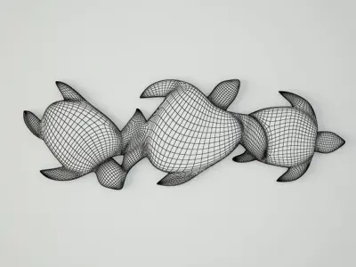 Relief Panel Carving Sea Turtle Trio 3D model