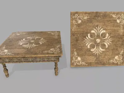 Table wooden with ornate design Low-poly 3D model