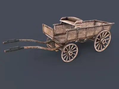Wooden wagon car animated Low-poly 3D model