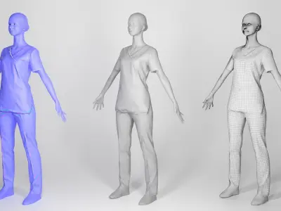 Surgical nurse  in A-pose ready for rigging 121 Low-poly 3D model