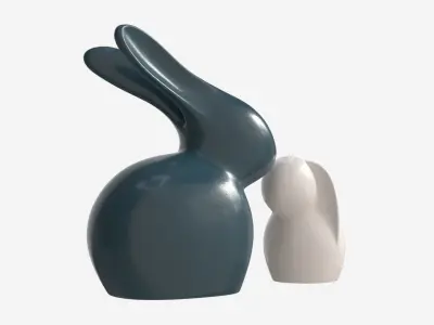 Decorative Ceramic Rabbits Set 3D model